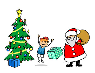 Weihnachtsmann mit Geschenk für Kind zu Weihnachten