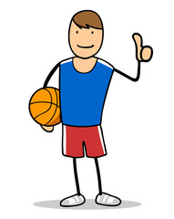 Fototapeta premium Mann als Basketball Sportler hält Daumen hoch