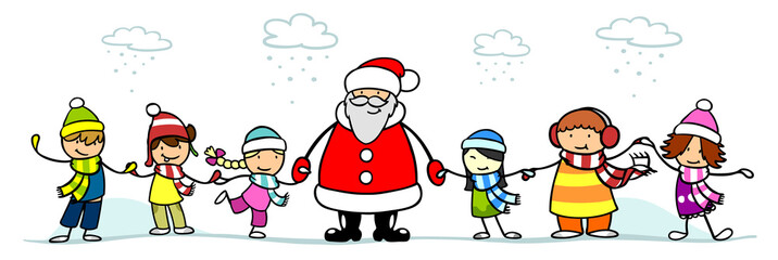 Weihnachtsmann und Kinder zu Weihnachten
