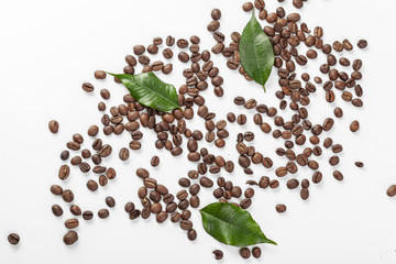 Pile coffee beans isolated on white background