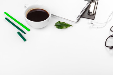 White office desk table, business and education concept