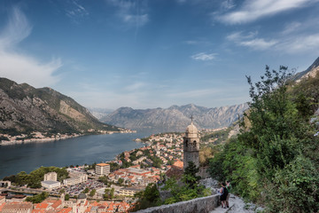 Fototapeta na wymiar Panorama over Kotor bay with harbor Montenegro