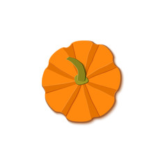 Paper cut orange pumpkin top view. Origami whole sweet pumpkin. Design elements for Halloween party, Thanksgiving Day card. Vector illustration. Paper art style