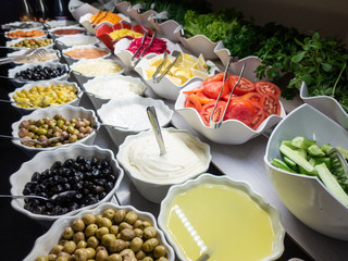 Hotel interior, buffet table, dessert, all inclusive