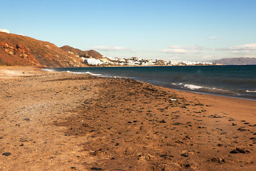 Fototapeta na wymiar Empty sandy Beach looking towards Mojacar Playa