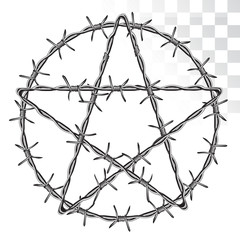 the mystical symbol of the pentagram of barbed wire. isolated on transparent background