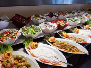 Hotel interior, buffet table, dessert, all inclusive