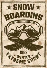 Obraz premium Snowboarding vintage poster with ski glasses 