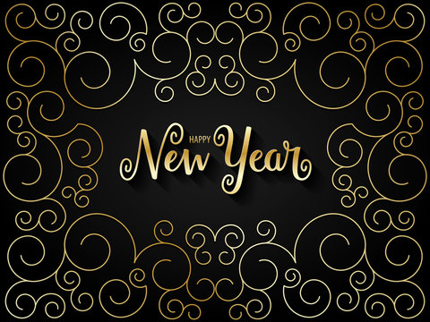 HAPPY NEW YEAR card with gold spiral pattern