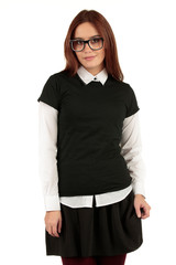 Blank t-shirt mock-up - Cute preppy, fashion geek girl ready for your design