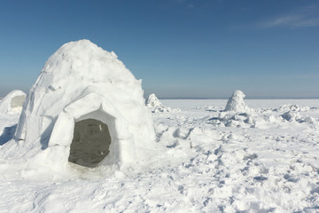 Igloo  standing on a snowy glade  in the winter