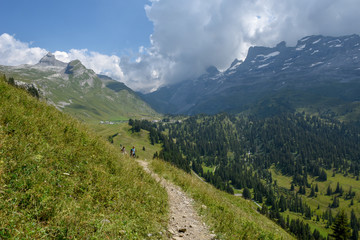 Mountain path at Engstlenalp over Engelberg on Switzerland