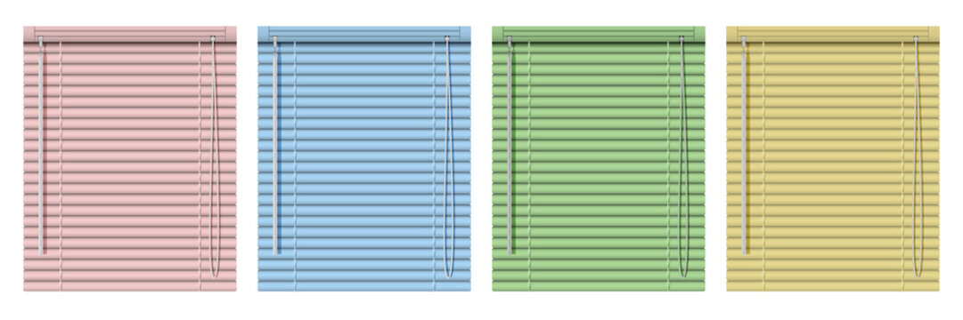 Set of colored horizontal window blinds. Realistic illustration blind curtains.