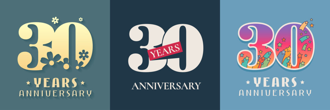 30 years anniversary celebration set of vector icon, logo