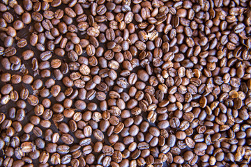 roasted coffee beans, can be used as a background,mixture of different kinds of coffee beans
