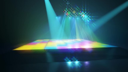 Multicolor disco dancefloor with party lights.Empty dance floor in the nightclub - Powered by Adobe