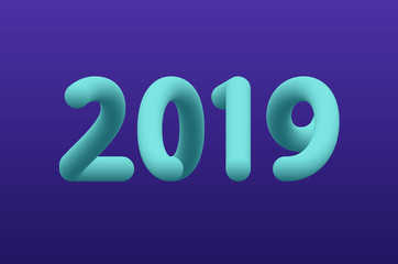 Inflated number blue figures of 2019 New Year isolated on violet background. vector art