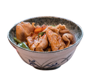Japanese food traditional dish Gyudon/Japanese pork on rice bowl,donburi,isolate,clipping path
