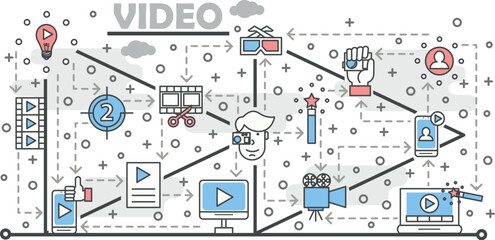 Vector thin line art video poster banner template