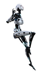 3D Rendering Female Robot on White