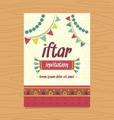 vector flat hand drawn iftar invitation card poster template with arabic texture