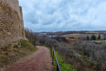 A view of the old Izborsk fortress walls