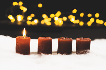 Christmas eve or night still life with bokeh lights