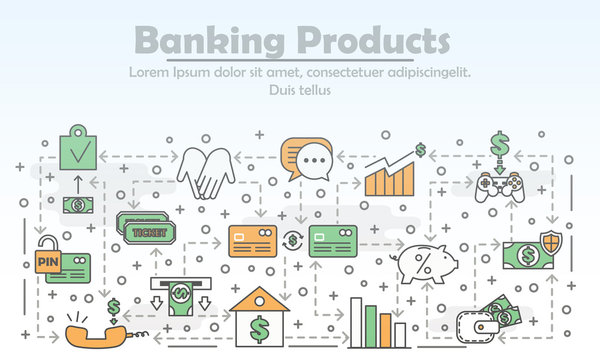 Vector thin line banking products poster banner template