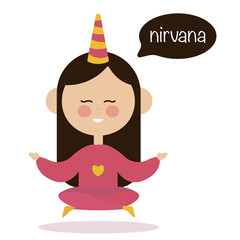 Flat vector women meditates and relaxes. Physical and spiritual therapy concept. Mind body spirit.