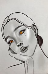 Digital portrait woman. Asian woman.