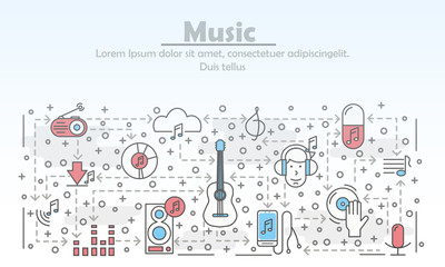 Vector thin line art music poster banner template
