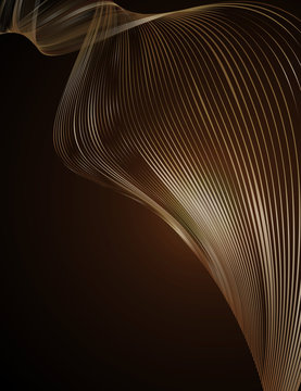 Golden waveform lines on a dark background Element for design of templates banner poster Abstract background flowing wavy gold lines waveform for luxury card template advertising Vector wave gold line