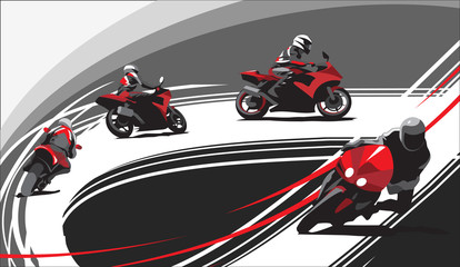 Obraz premium Motorcycle racers on the track, gray background.