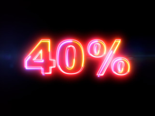 40 percent sign - colorful glowing outline alphabet symbol on blue lens flare dark background