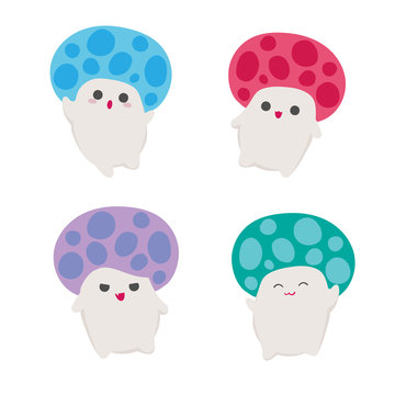 Kawaii mushrooms characters collection