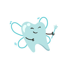 Tooth fairy as tooth with wings and star wand