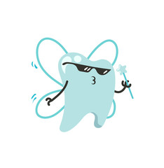 Tooth fairy as tooth with wings and star wand