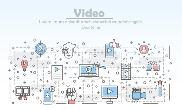 Vector thin line art video poster banner template