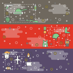 Obraz premium Vector thin line art war web banner template set
