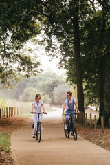 Couple having a romantic date with bicycles