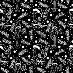 Naklejka premium Doodle linear Christmas seamless pattern in vector