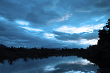  dark blue sky with the river