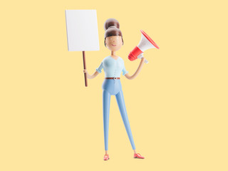 3d illustration. Girl activist on the protection of their rights