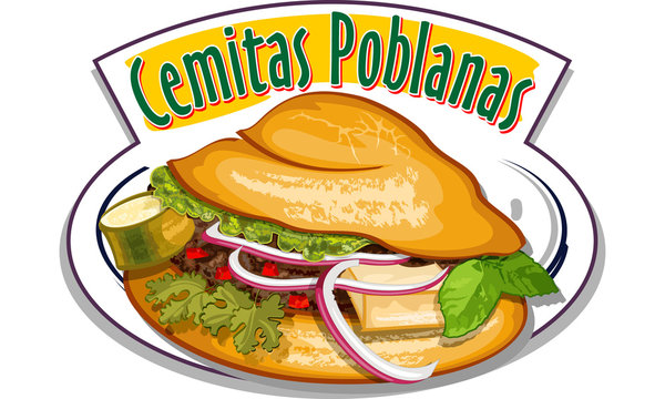 Cemitas poblanas – mexican sandwich - vector