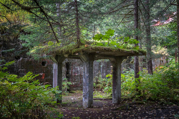 September 08 2018 Juneau Alaska. ruins in he Treadwell mine historic park in Juneau Alaska