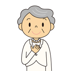 Obraz premium 二頭身 女性 シニア 白いスーツのおばあちゃん 笑顔 冠婚葬祭