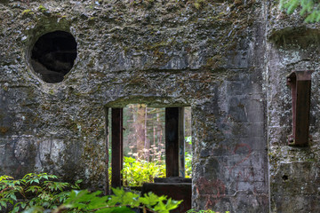 Fototapeta premium September 08 2018 Juneau Alaska. ruins in he Treadwell mine historic park in Juneau Alaska