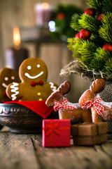 Christmas Decorations on Wood. Gingerbread Decor