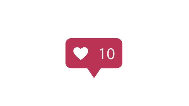 Animation 4K. Pink Like Icon On White Background. Like Counting for Social Media. 1-10 Likes.