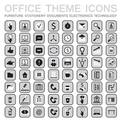 Set of 64 web icons for business. Office theme furniture,stationery,signs,documents,technology and etc. Vector illustration